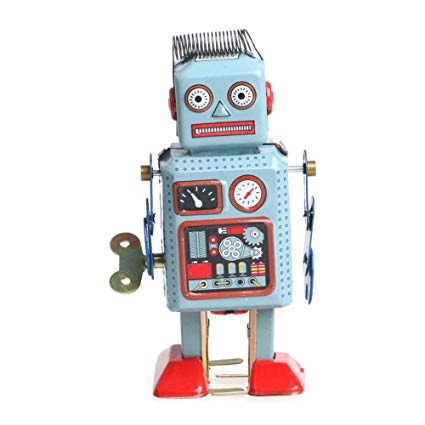 JUA PORROR Clockwork Wind Up Metal Walking Robot Toy Retro Vintage Mechanical Kids Gift