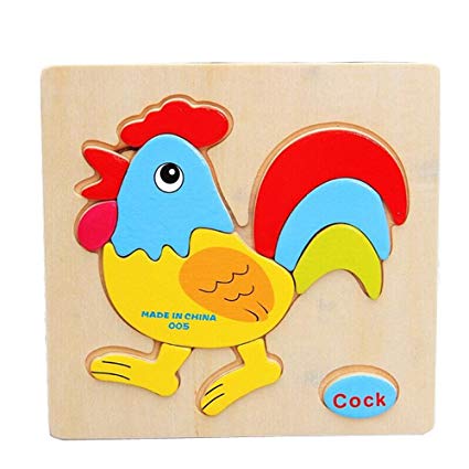 Baby Kids Education Toy, FTXJ Children's Hand Grasping Puzzle Board Rooster Wood Three-Dimensional Jigsaw Toy