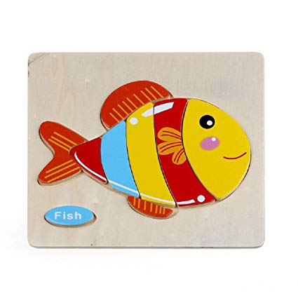 Baby Kids Education Toy, FTXJ Cute Wooden Fish Puzzle Educational Developmental Baby Kids Training Toy