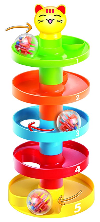 5 Layer Ball Drop and Roll Swirling Tower for Baby and Toddler Development Educational Toys | Stack, Drop and Go Ball Ramp Toy Set includes 3 Spinning Acrylic Activity Balls with Colorful Beads