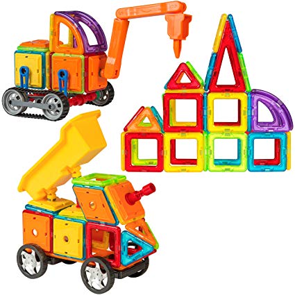 Best Choice Products Kids 162PC Multi Color Magnetic Blocks Tiles Educational STEM Toy Excavator Dump Truck Building Set